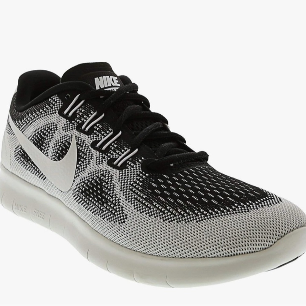 Nike Womens FREE rn Black and White Athletic Sneakers - Picture 2 of 5